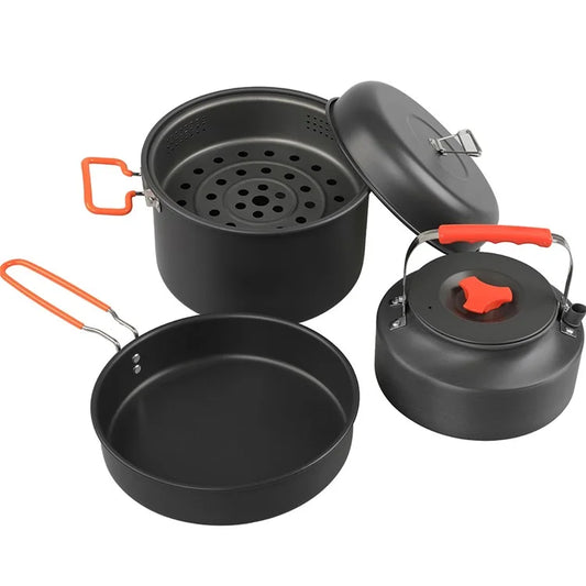 AOTU Camping 1.6L Kettle + 5.0L Cooking Steam Pot + Fry Pan (BPA-Free, No FDA)