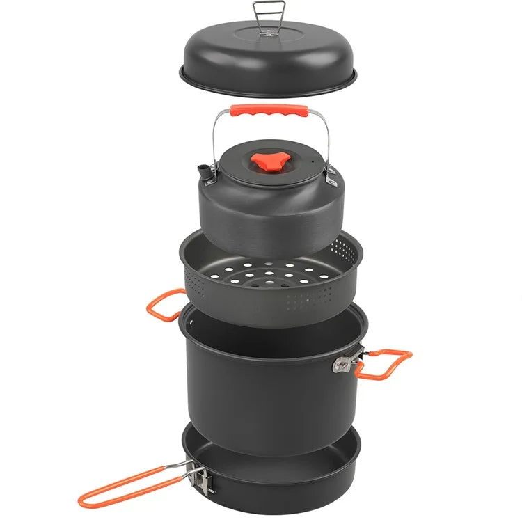 AOTU Camping 1.6L Kettle + 5.0L Cooking Steam Pot + Fry Pan (BPA-Free, No FDA)
