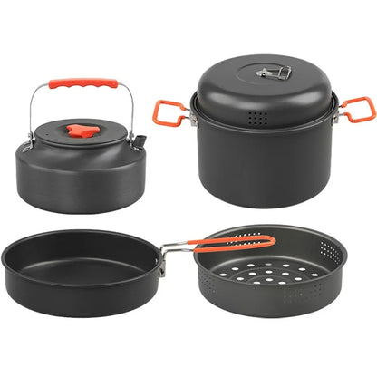 AOTU Camping 1.6L Kettle + 5.0L Cooking Steam Pot + Fry Pan (BPA-Free, No FDA)