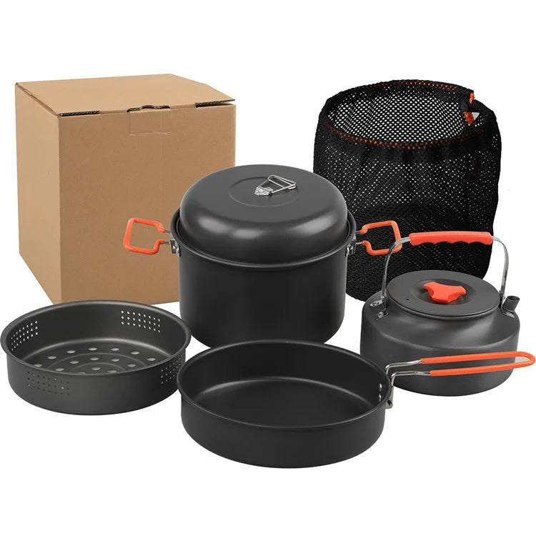 AOTU Camping 1.6L Kettle + 5.0L Cooking Steam Pot + Fry Pan (BPA-Free, No FDA)