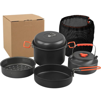 AOTU Camping 1.6L Kettle + 5.0L Cooking Steam Pot + Fry Pan (BPA-Free, No FDA)