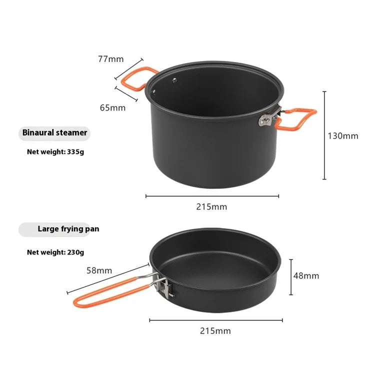 AOTU Camping 1.6L Kettle + 5.0L Cooking Steam Pot + Fry Pan (BPA-Free, No FDA)