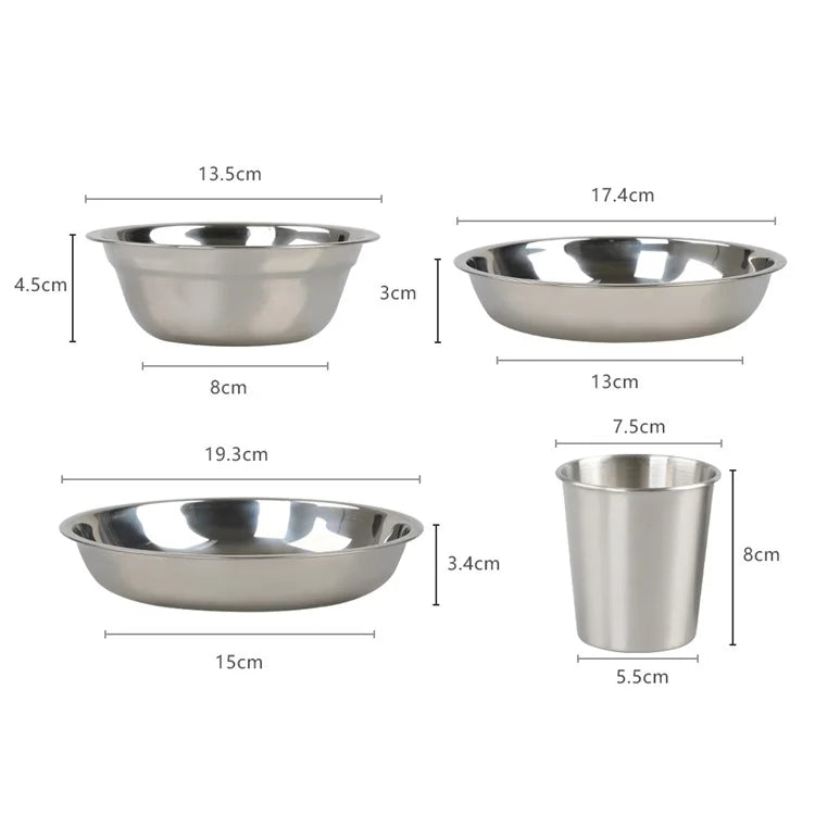 AOTU DS-718 Camping Cookware Set Kettle Cooking Pot Fry Pan Stainless Steel Plate Bowl Water Cup (BPA-Free, No FDA)