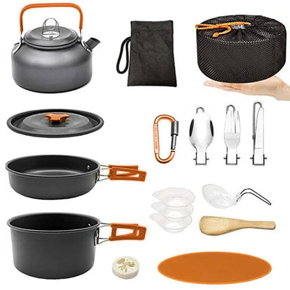 AOTU Camping Cookware Set Kettle Cooking Pot Fry Pan Cutting Board Kit (BPA-Free, No FDA)