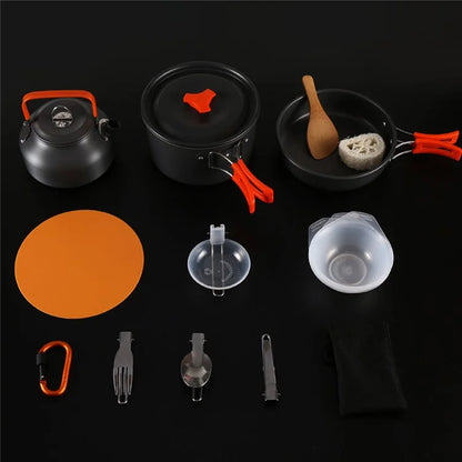 AOTU Camping Cookware Set Kettle Cooking Pot Fry Pan Cutting Board Kit (BPA-Free, No FDA)