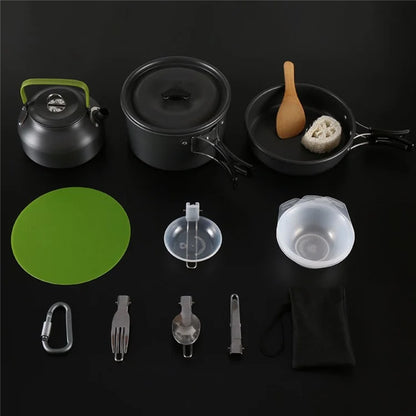 AOTU Camping Cookware Set Kettle Cooking Pot Fry Pan Cutting Board Kit (BPA-Free, No FDA)