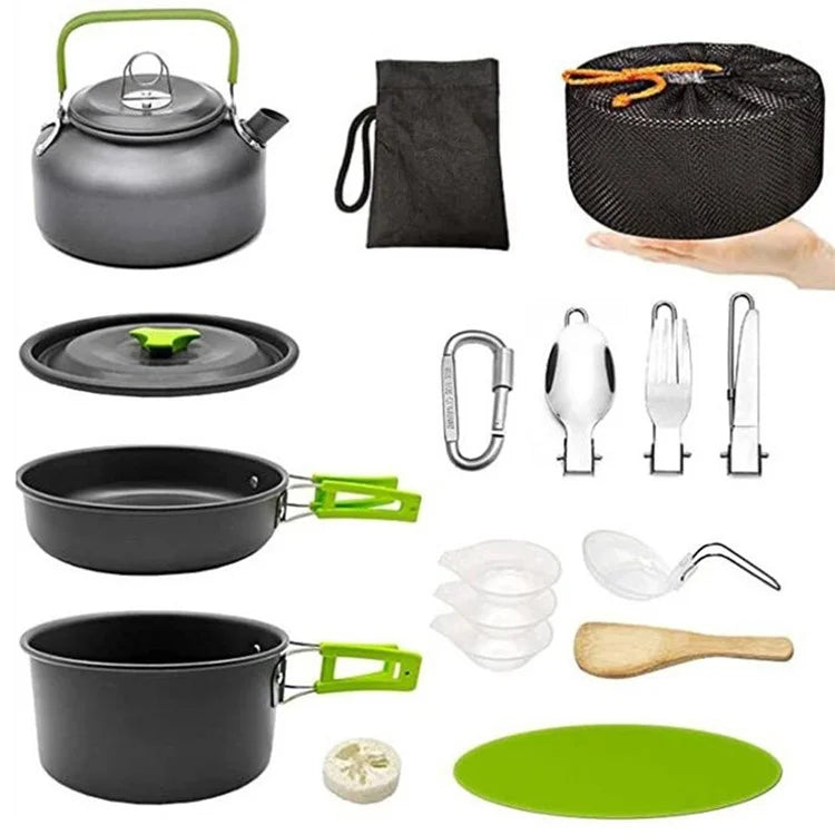 AOTU Camping Cookware Set Kettle Cooking Pot Fry Pan Cutting Board Kit (BPA-Free, No FDA)
