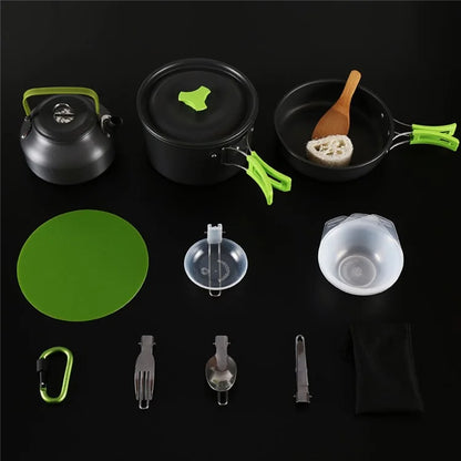 AOTU Camping Cookware Set Kettle Cooking Pot Fry Pan Cutting Board Kit (BPA-Free, No FDA)