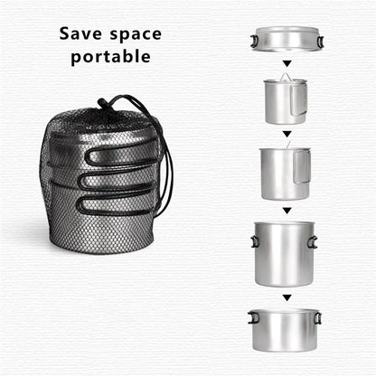 AL687778680059 5Pcs / Set 304 Stainless Steel Foldable Handle Outdoor Picnic Pot Cup Set (No FDA, BPA-free)