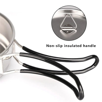 AL687778680059 5Pcs / Set 304 Stainless Steel Foldable Handle Outdoor Picnic Pot Cup Set (No FDA, BPA-free)