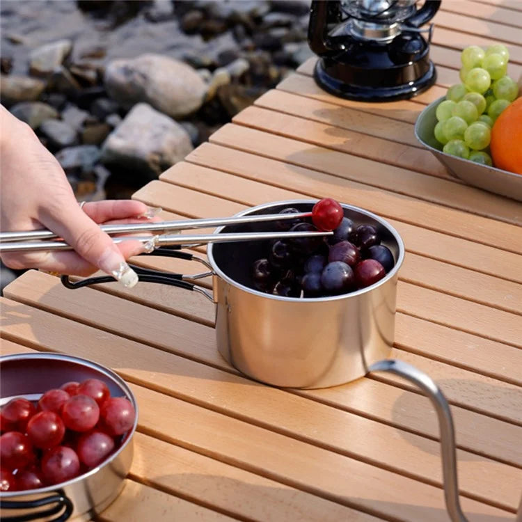AL687778680059 5Pcs / Set 304 Stainless Steel Foldable Handle Outdoor Picnic Pot Cup Set (No FDA, BPA-free)