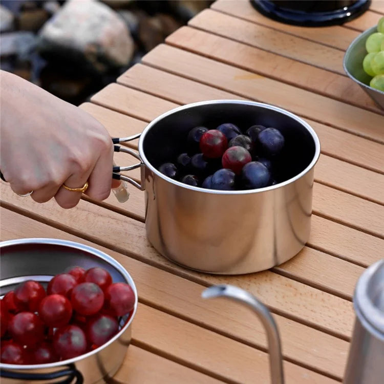 AL687778680059 5Pcs / Set 304 Stainless Steel Foldable Handle Outdoor Picnic Pot Cup Set (No FDA, BPA-free)