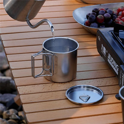AL687778680059 5Pcs / Set 304 Stainless Steel Foldable Handle Outdoor Picnic Pot Cup Set (No FDA, BPA-free)