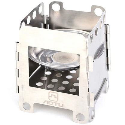 AOTU Stainless Steel Outdoor Wood Burning Stove Folding Burner Charcoal Alcohol Stove