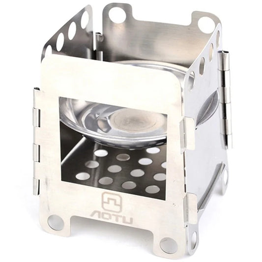 AOTU Stainless Steel Outdoor Wood Burning Stove Folding Burner Charcoal Alcohol Stove