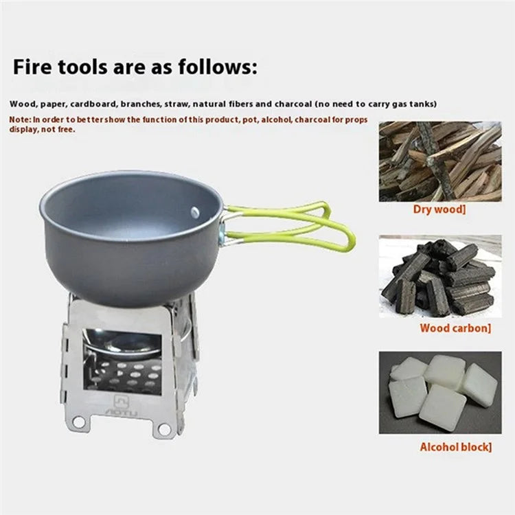 AOTU Stainless Steel Outdoor Wood Burning Stove Folding Burner Charcoal Alcohol Stove
