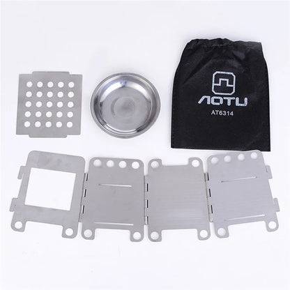 AOTU Stainless Steel Outdoor Wood Burning Stove Folding Burner Charcoal Alcohol Stove