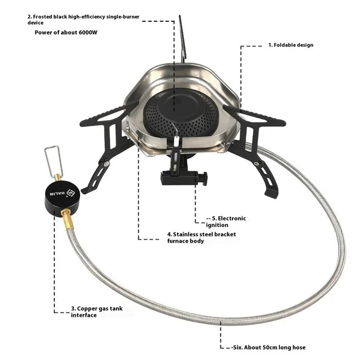 HALIN DS521 Outdoor Camping Stove Stainless Steel+Copper Gas Burner Cooking Tool