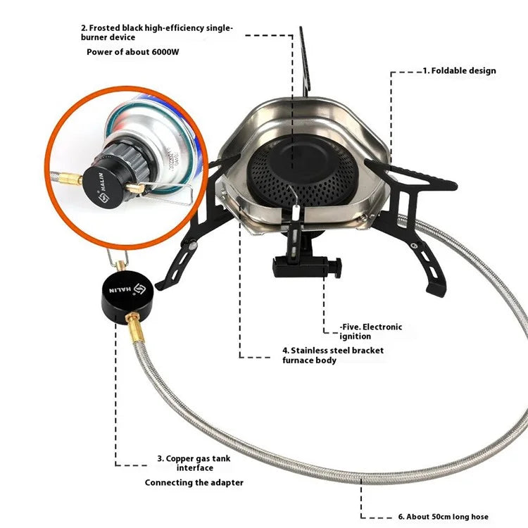 HALIN DS553 Outdoor Camping Windproof Blackened Stove Gas Burner with Gas Tank Adapter