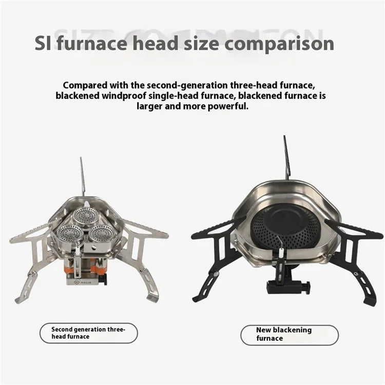 HALIN DS553 Outdoor Camping Windproof Blackened Stove Gas Burner with Gas Tank Adapter