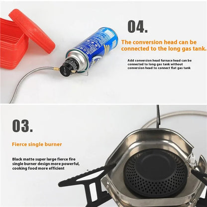 HALIN DS553 Outdoor Camping Windproof Blackened Stove Gas Burner with Gas Tank Adapter