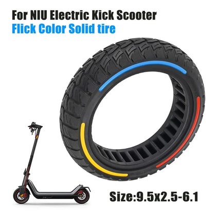 For Niu Electric Kick Scooter 9.5*2.5-6.1 Rubber Tire Honeycomb Shock Absorption Inflation Free Tyre+Yellow+Blue
