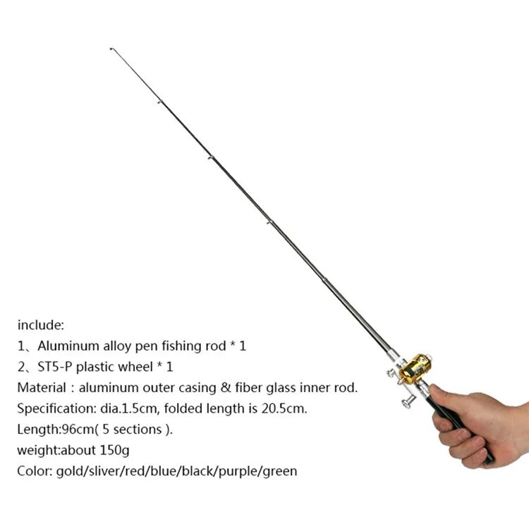 A-P 1m Fishing Rod Reel Combo Set Telescopic Portable Pocket Pen Style Fishing Rod Pole