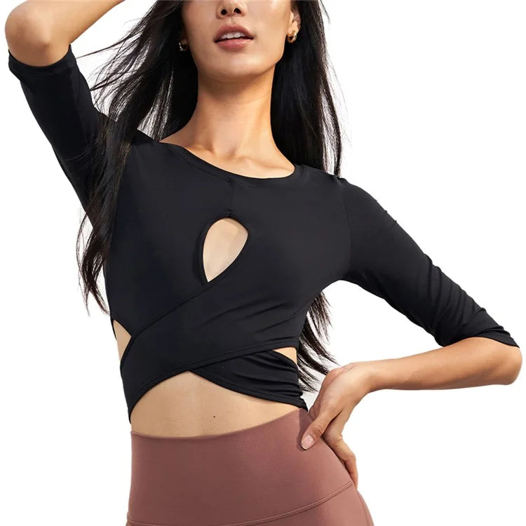 CX1589 Women's Gym Tops Yoga Clothing T-Shirt Light Nuls Round Neck Cropped
