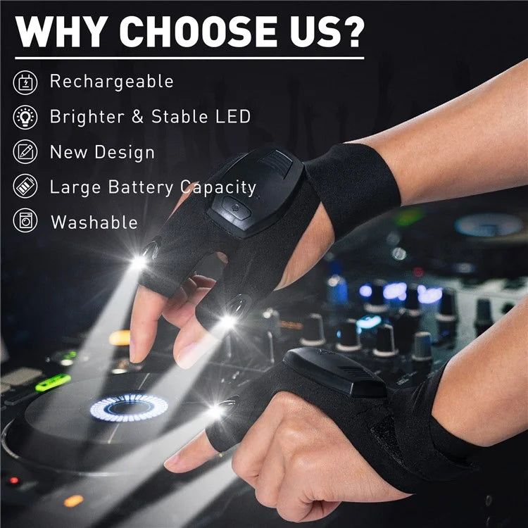 1Pc Night Fishing Breathable Mitten Outdoor Cycling Rechargeable Fingerless Glove with LED Flashlight