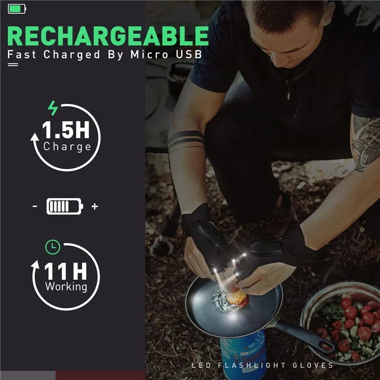 1Pc Night Fishing Breathable Mitten Outdoor Cycling Rechargeable Fingerless Glove with LED Flashlight