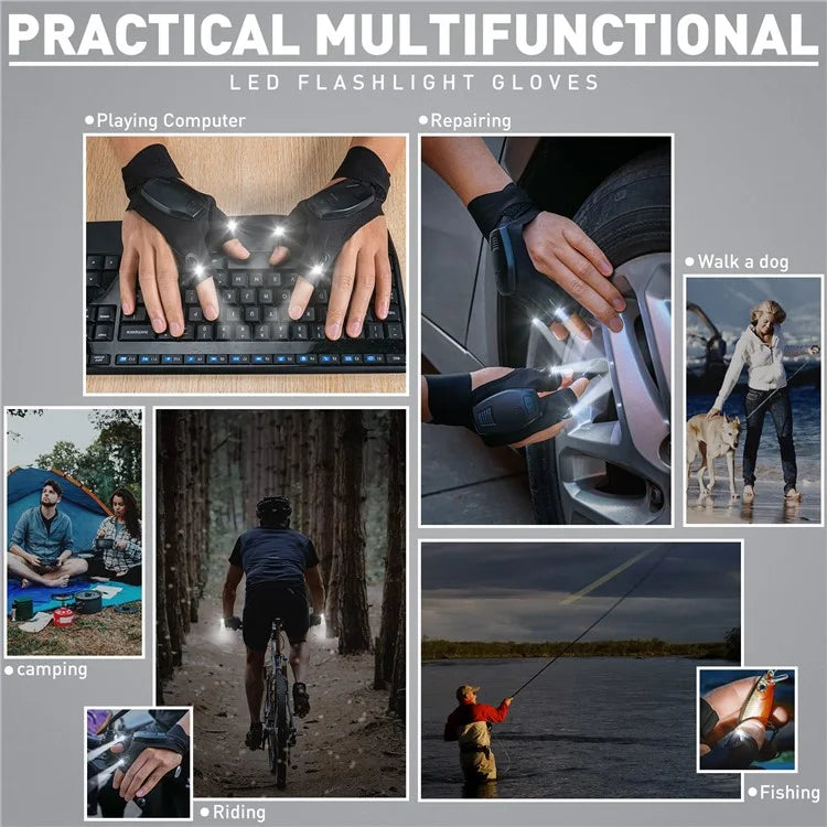 1Pc Night Fishing Breathable Mitten Outdoor Cycling Rechargeable Fingerless Glove with LED Flashlight