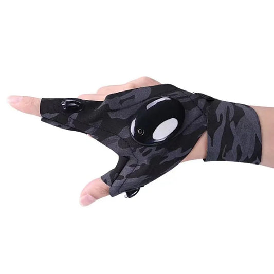 1Pc Camouflage Outdoor Night Fishing Cycling Fingerless Glove with LED Flashlight
