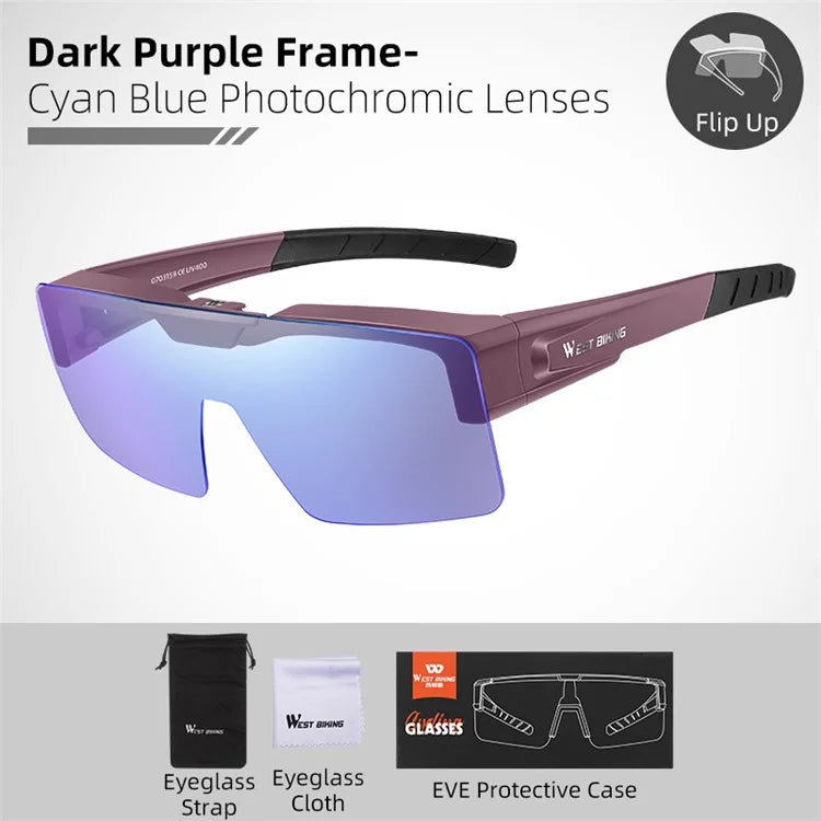 WEST BIKING Men Women Cycling Sunglasses Color Changing Lightweight Outdoor Riding Glasses