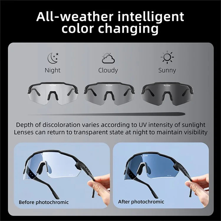 WEST BIKING YP0703164 TR90 Frame Anti-fog Cycling Glasses UV400 Photochromic Sunglassesish Green