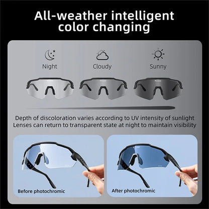 WEST BIKING YP0703164 TR90 Frame Anti-fog Cycling Glasses UV400 Photochromic Sunglassesish Green