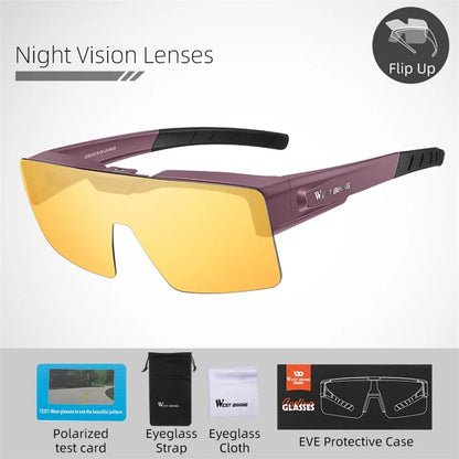 WEST BIKING YP0703159 Night Vision Lens Flip Up Glasses Night Cycling Driving Goggles