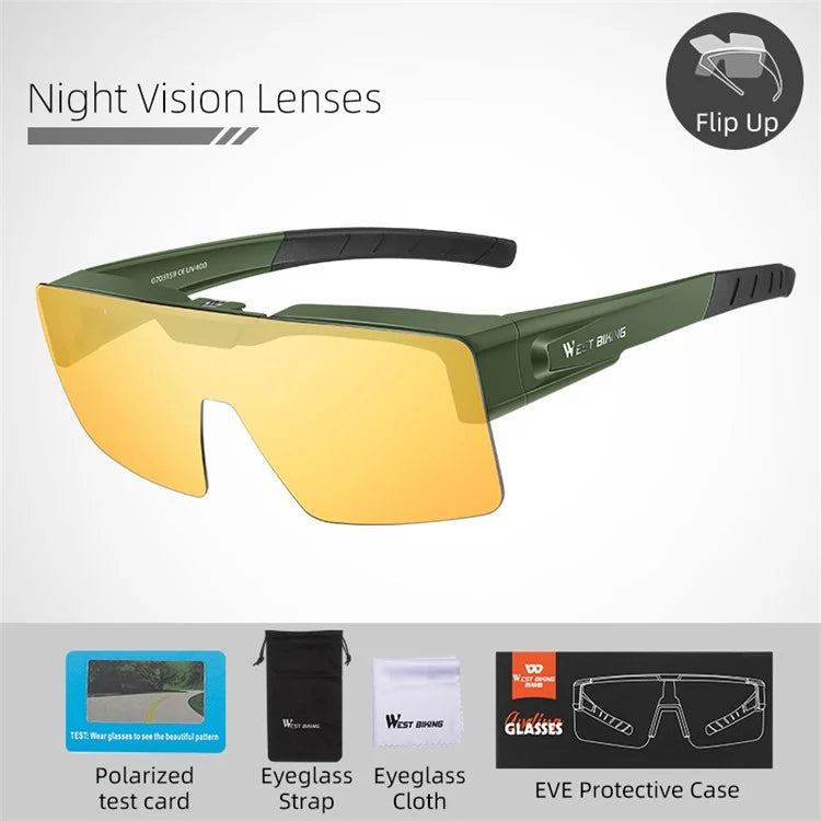 WEST BIKING YP0703159 Night Vision Lens Flip Up Glasses Night Cycling Driving Goggles