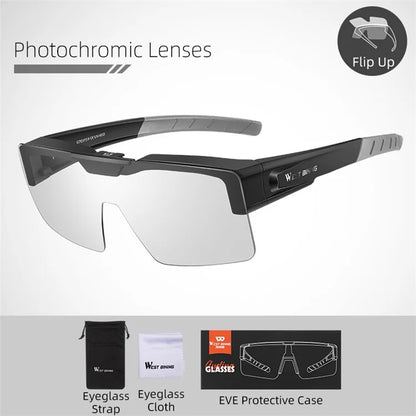 WEST BIKING YP0703158 Clear Photochromic Glasses Cycling Goggles Sunglasses
