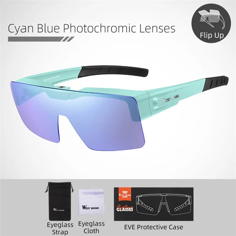 WEST BIKING YP0703159 Photochromic Lens Flip Up Glasses Outdoor Cycling Driving Sunglasses