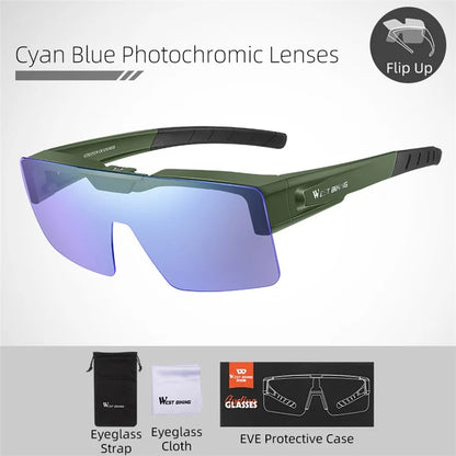 WEST BIKING YP0703159 Photochromic Lens Flip Up Glasses Outdoor Cycling Driving Sunglasses