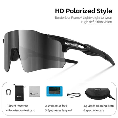 WEST BIKING YP0703155 Frameless Cycling Glasses Lightweight Polarized Sunglasses