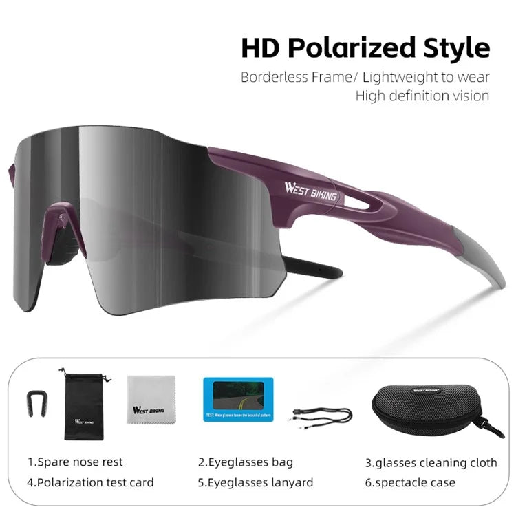 WEST BIKING YP0703155 Frameless Cycling Glasses Lightweight Polarized Sunglasses