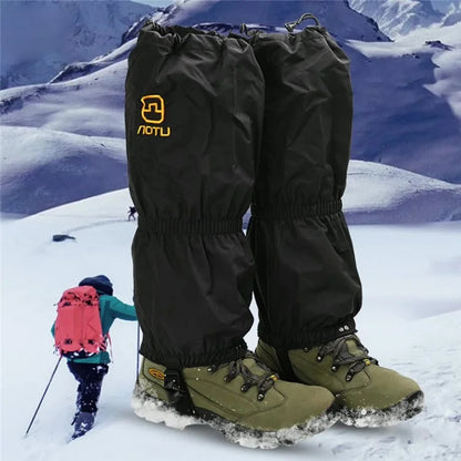 AOTU 1 Pair Anti-slip TPE+Manganese Steel Crampons + 210D Oxford Cloth Leg Gaiters Snow Walking Shoes Accessories