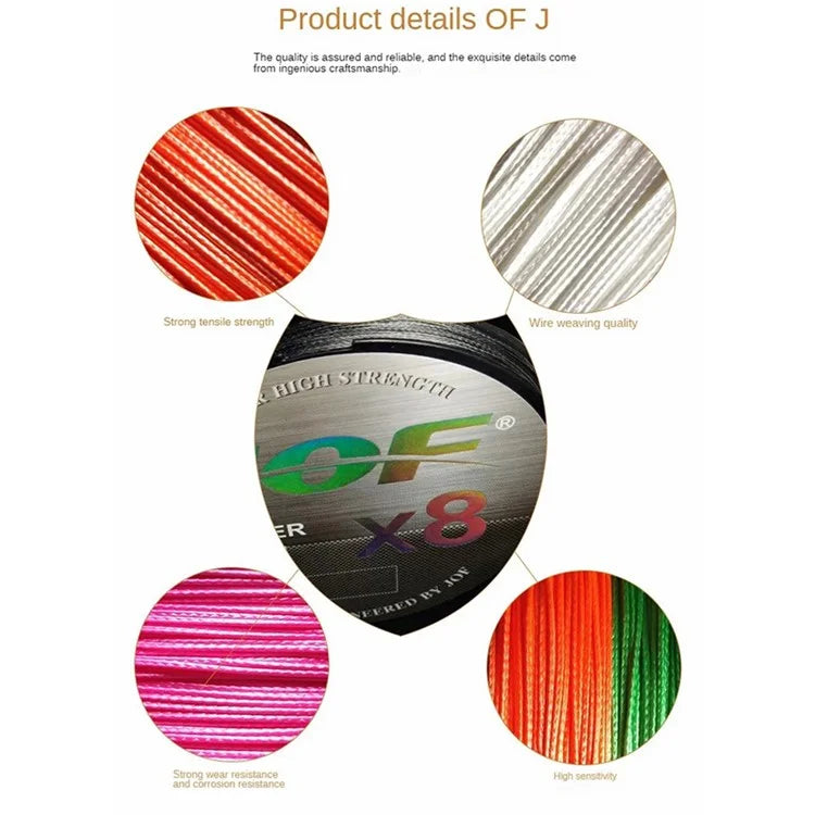 JOF 100m 0.8# High Strength PE 8 Strand Fishing Line Anti-bite Braided Fishing Wire Grey