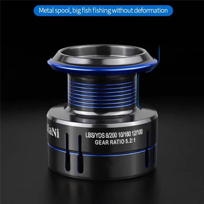 LE1000 Spinning Fishing Reels 12+1BB Metal Spool Reels 15KG Unloading Force Screw-In Handle