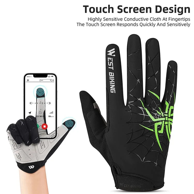 WEST BIKING YP0211241 1 Pair Bicycle Cycling Biking Gloves Spider Web Full Finger Touch Screen Gym Gloves