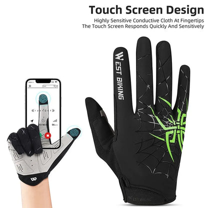 WEST BIKING YP0211241 1 Pair Bicycle Cycling Biking Gloves Spider Web Full Finger Touch Screen Gym Gloves