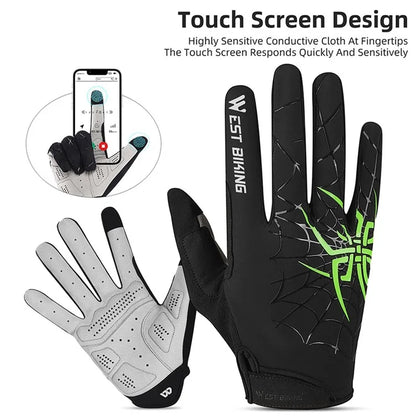WEST BIKING YP0211241 1 Pair Bicycle Cycling Biking Gloves Spider Web Full Finger Touch Screen Gym Gloves