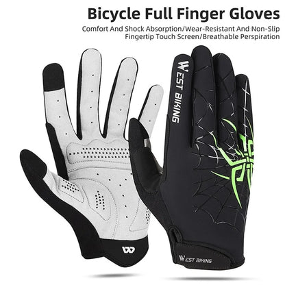 WEST BIKING YP0211241 1 Pair Bicycle Cycling Biking Gloves Spider Web Full Finger Touch Screen Gym Gloves