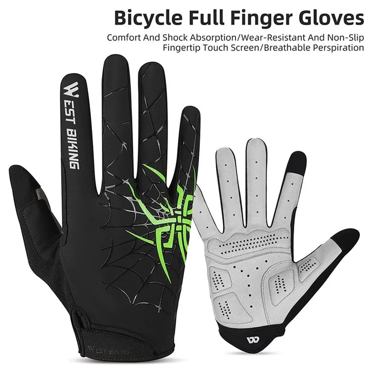 WEST BIKING YP0211241 1 Pair Bicycle Cycling Biking Gloves Spider Web Full Finger Touch Screen Gym Gloves
